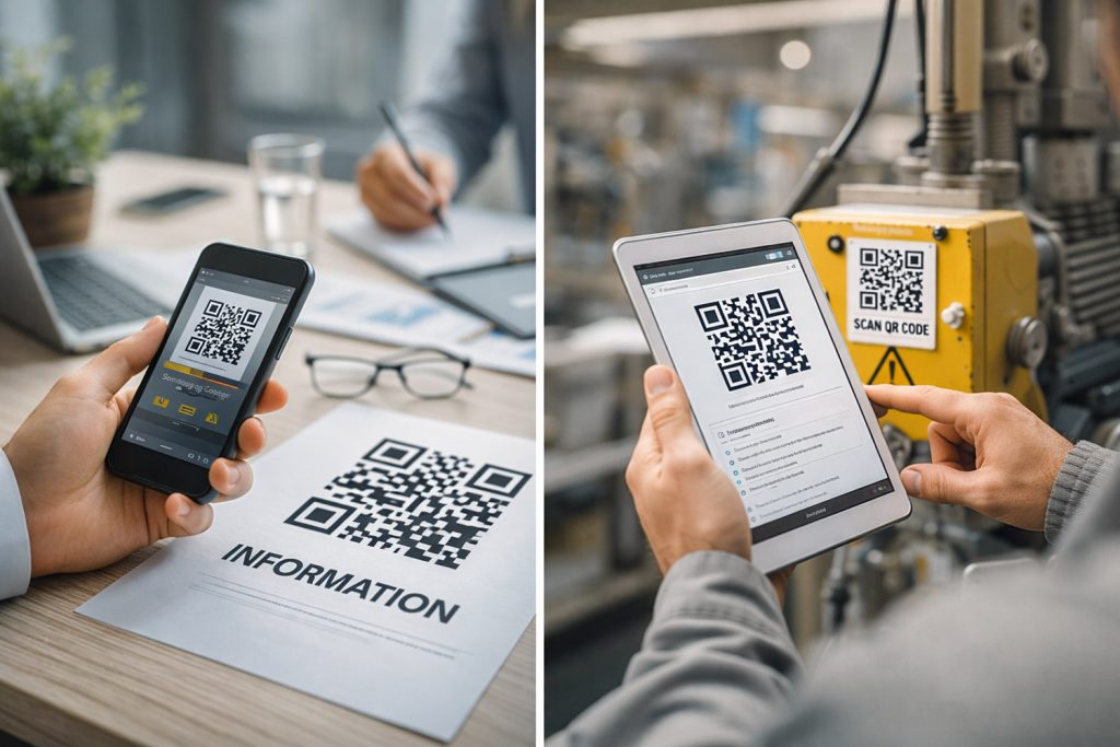 QR-kod som skannas med mobiltelefon för att ta del av digital information.